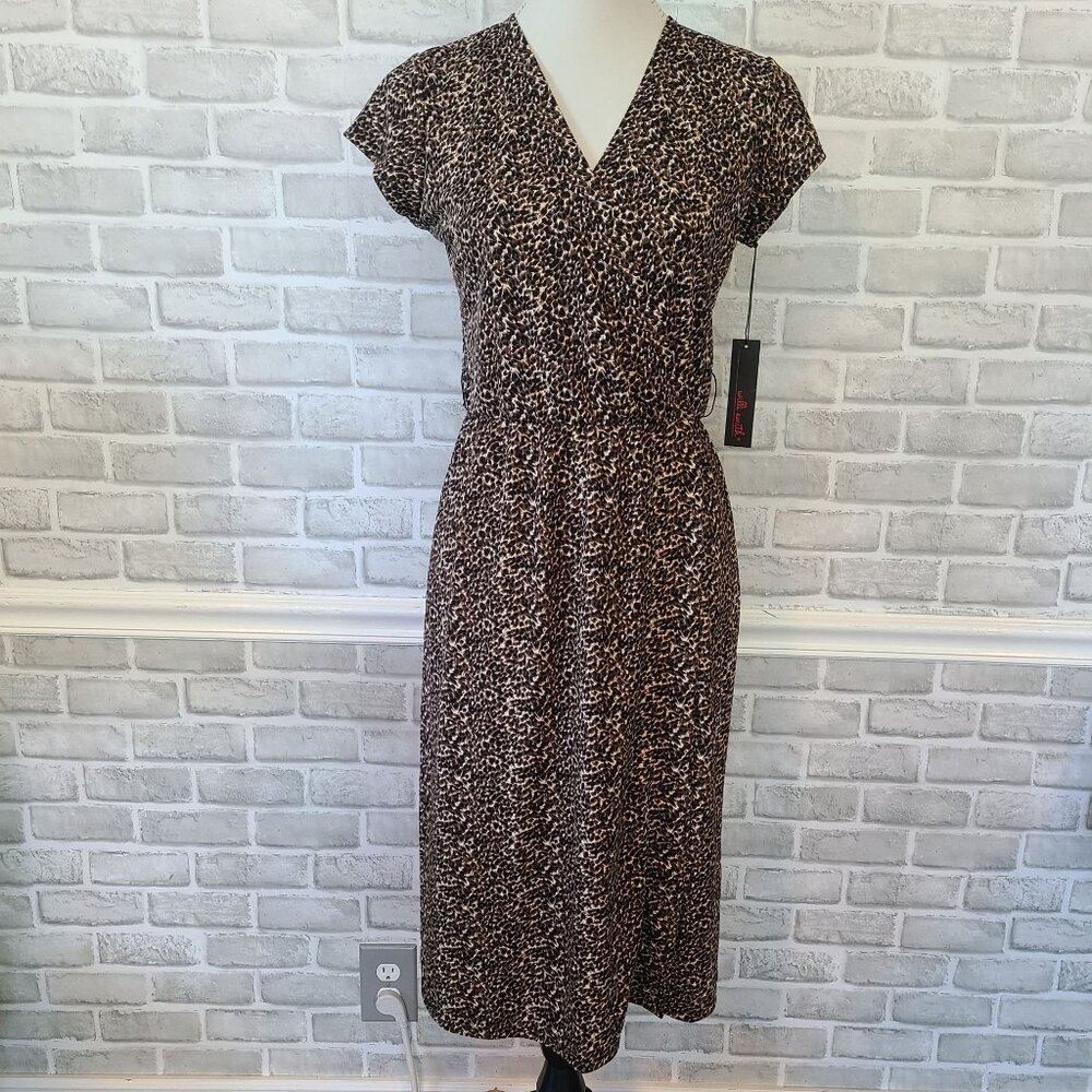 Vintage Willi Smith Cheetah Print Faux Wrap Midi Dress Mob Wife Retro Made USA M